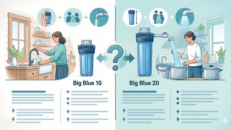 Сравнение двух магистральных фильтров Big Blue 10 и 20 дюймов для системы водоочистки коттеджа